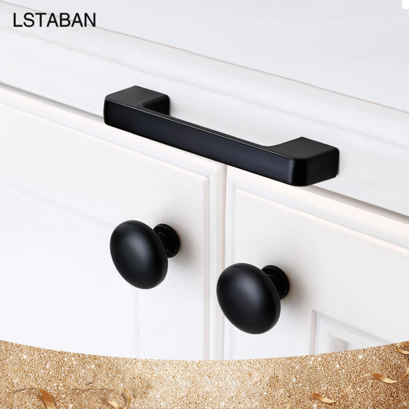 Furniture Hardware Black - ソリッドモダンシンプル家具ハードウェアアクセサリー引き出しキャビネットドアハンドルアメリカンブラックキャビネットワードローブシングルホールノブ