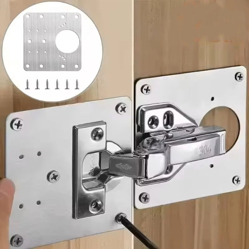 Furniture Hardware Repair - ステンレス鋼製キャビネットヒンジ修理プレートパックドアヒンジ取り付けプレート（ネジ付き）家具金物アクセサリー