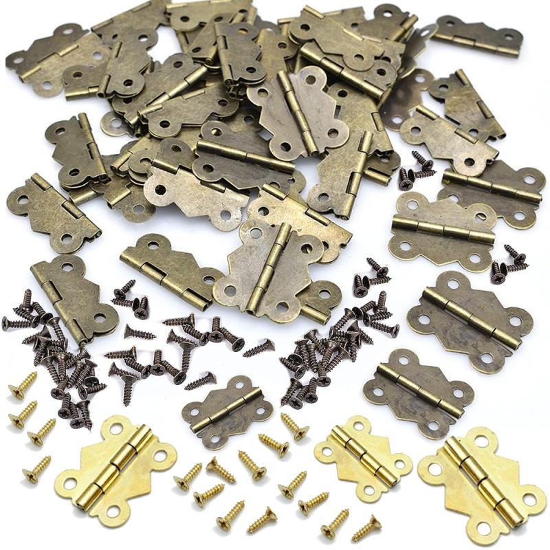 Soft Close Hinge - 10/20個入り ネジ付き蝶型ヒンジ 鉄製ヒンジ 17x20mm、20x25mm、25x30mm アンティークブロンズ ヴィンテージ木製ジュエリーボックス