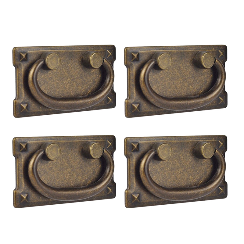 Furniture Hardware Latch - 4ピースヴィンテージアンティークブロンズ引き出しリングプルハンドル、キャビネットドア家具ハンドル装飾