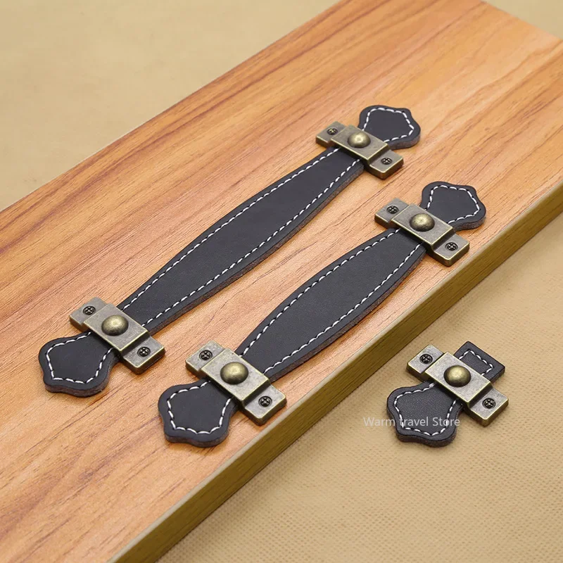 Furniture Hardware Black - 1 個革ハンドルバッグハンドル引き出しドアノブブラウンブラック家具ハンドルハードウェア装飾亜鉛合金キャビネットドレッサー