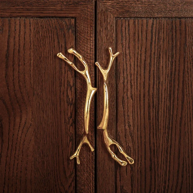 Vintage Furniture Hardware Pulls - 高級真鍮キャビネットドアハンドルシンプルな引き出し取手アンティーク真鍮クリエイティブブランチハンドル家具ハンドルハードウェア