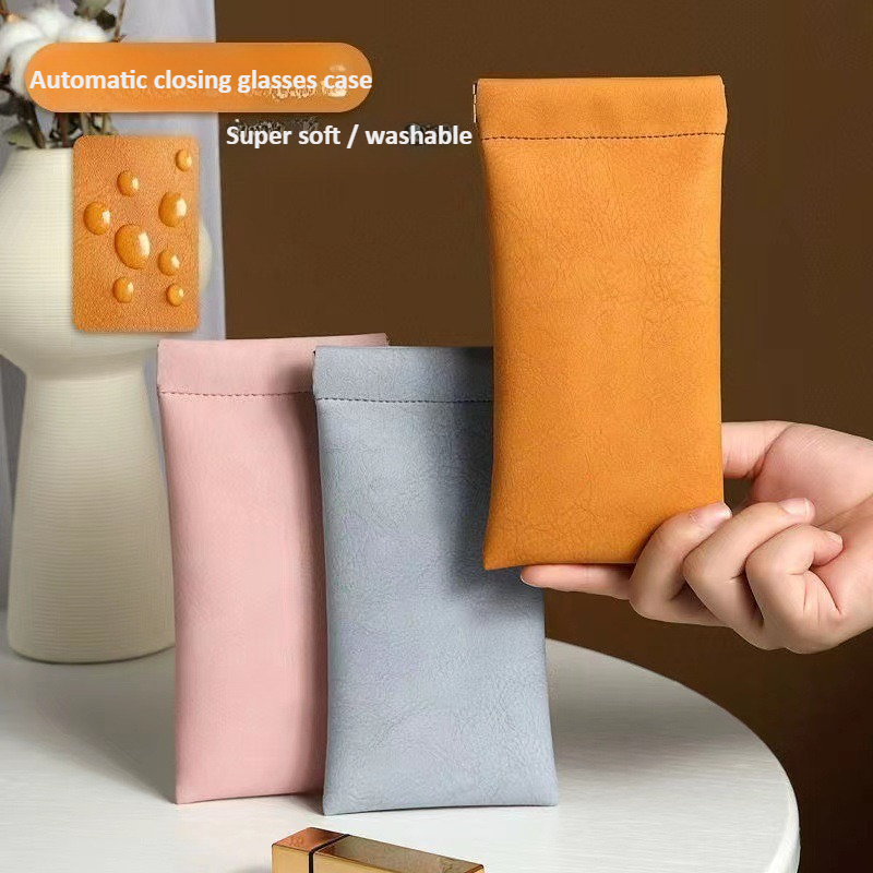 Soft Close Hinge - ユニセックスレザー眼鏡ケースポータブル自動閉鎖スプリングヒンジサングラス用スーパーソフトポータブルソリッドカラーサングラスケース