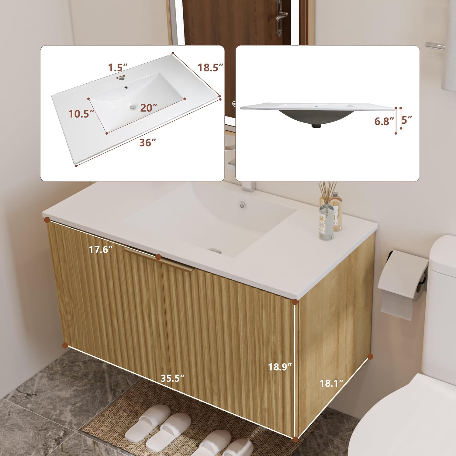 モダンなフローティング式洗面化粧台、波状テクスチャの扉付き壁 - Soft Close Hinge のレビューと価格