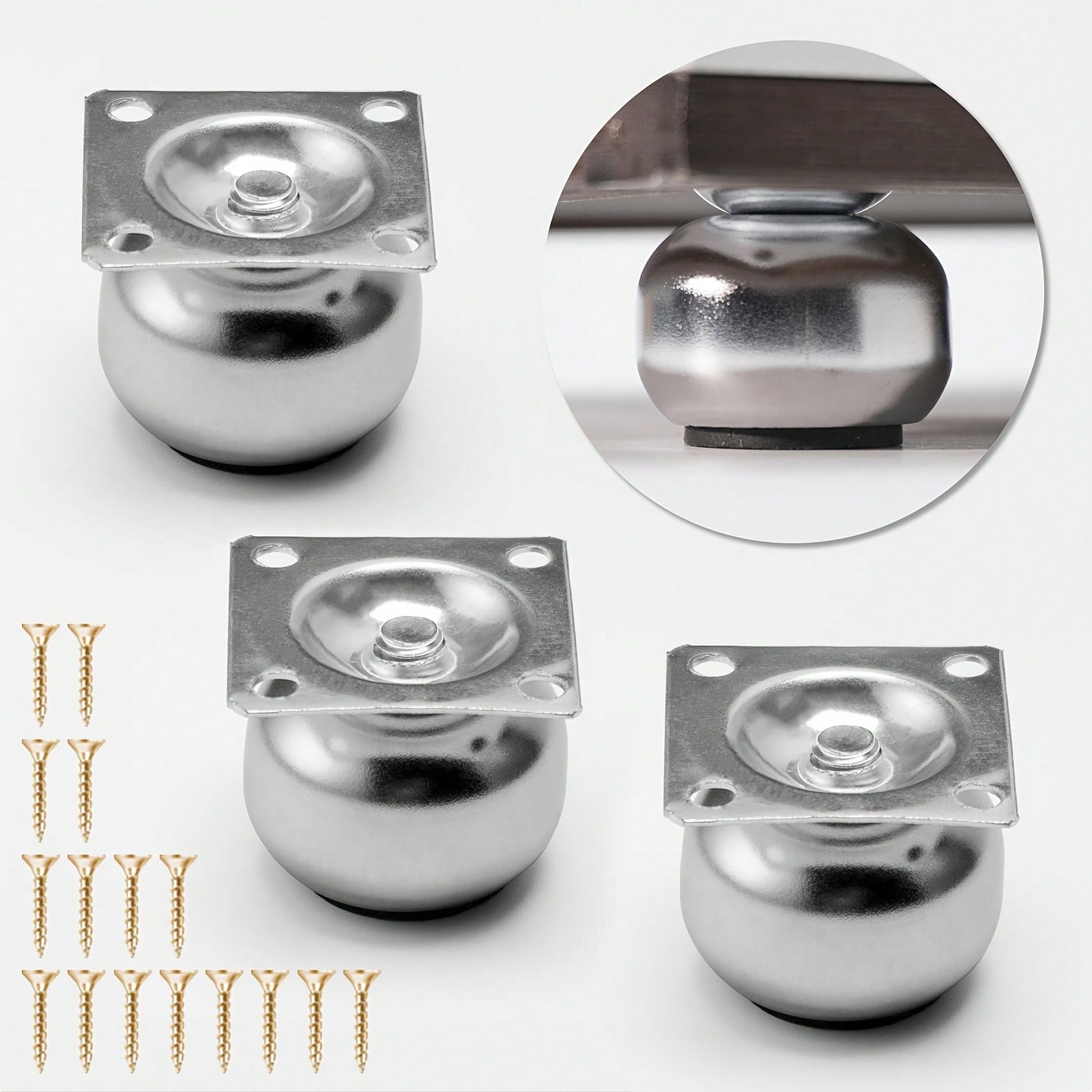 [金属製家具脚4個] 磨き上げられた金属製ミニ丸型ボール家具 - Furniture Leg Set のレビューと価格