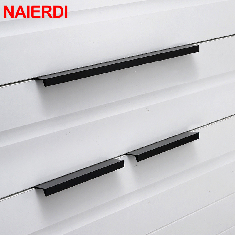 Naierdi-アルミニウム合金のドアと引き出しのハンドル, - Furniture Hardware Black のレビューと価格